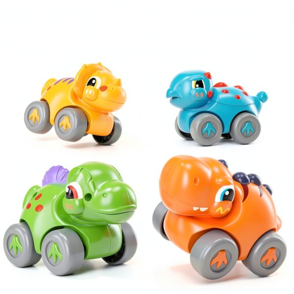 Shantoushi Dinosaur Push Pull Car Toy Set with 4‑Car Track for-7