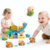 Shantoushi Dinosaur Push Pull Car Toy Set with 4‑Car Track for-6