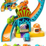 Shantoushi Dinosaur Push Pull Car Toy Set with 4‑Car Track for-0