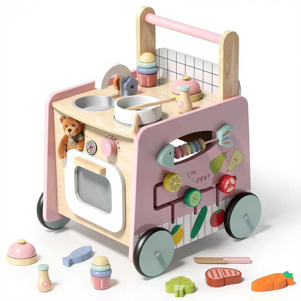 Baby Walker Wood Multifunctional Push Walker in use