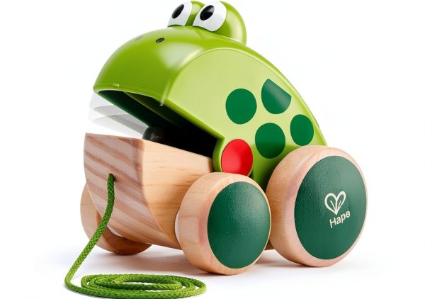Wooden Pull Along Frog Toy by Hape Model E0361 Multicolored-0
