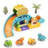 Shantoushi Dinosaur Push Pull Car Toy Set with 4‑Car Track for-2