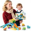Shantoushi Dinosaur Push Pull Car Toy Set with 4‑Car Track for-8