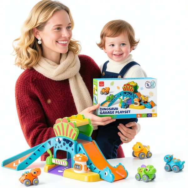 Shantoushi Dinosaur Push Pull Car Toy Set with 4‑Car Track for-8