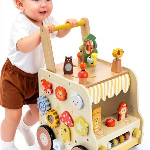 Pithfor Montessori Walker for Toddlers, 10+ Activities, Sturdy Wood,-0