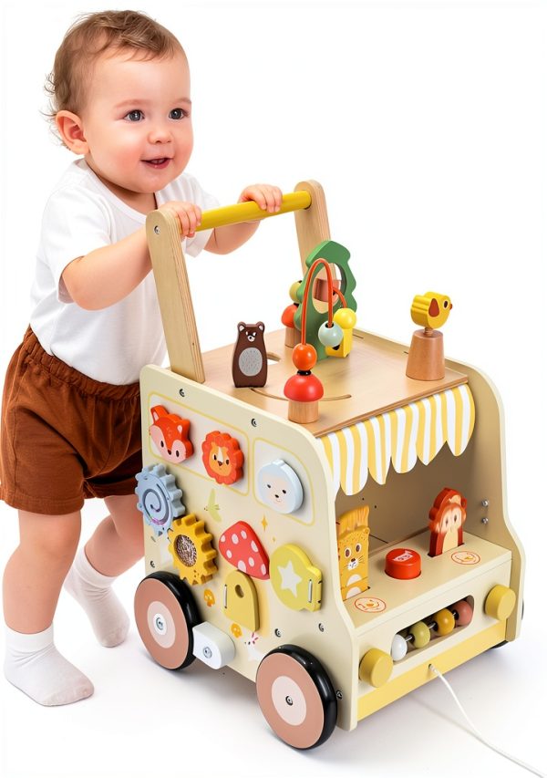 Pithfor Montessori Walker for Toddlers, 10+ Activities, Sturdy Wood,-0