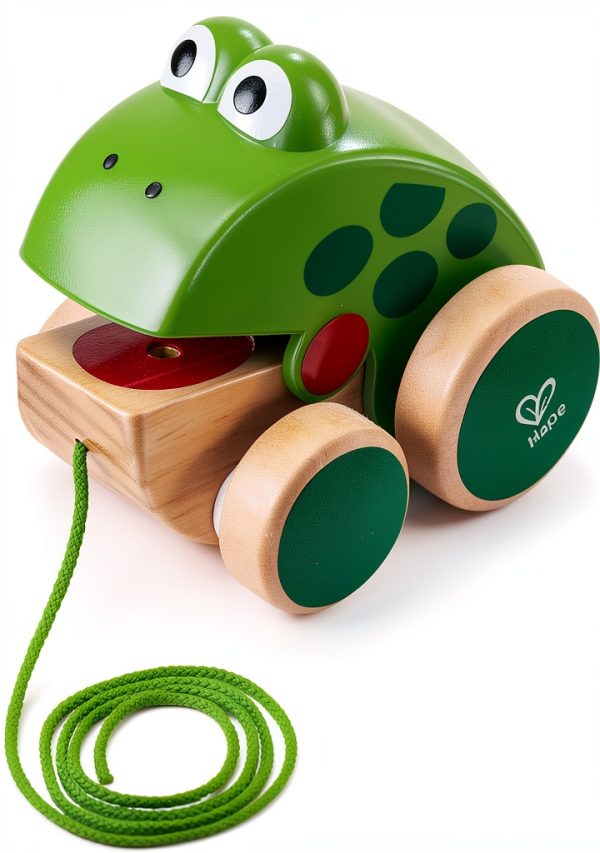 Wooden Pull Along Frog Toy by Hape Model E0361 Multicolored-1