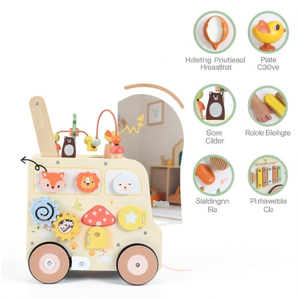 Pithfor Montessori Walker for Toddlers, 10+ Activities, Sturdy Wood,-4