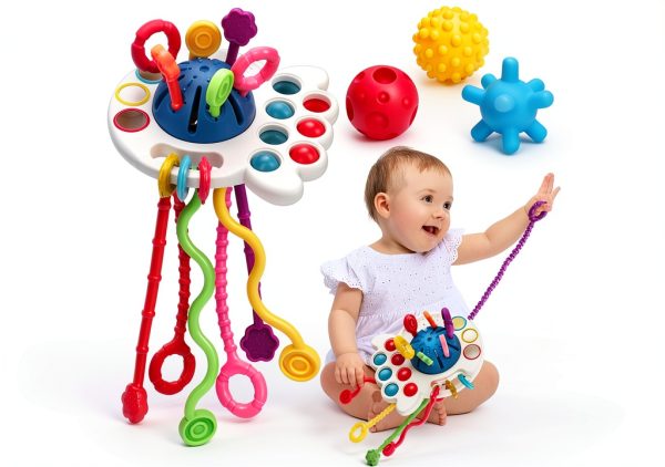 Thremhoo Montessori Octopus Pull String Toy with 3 Sensory Balls-0